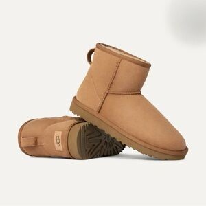 UGG Tan Ankle Booties with Suede Texture